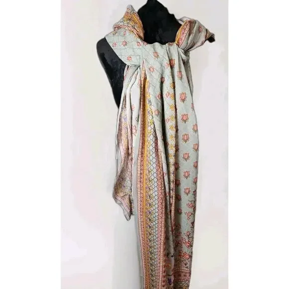 Boho Floral Embellished Scarf Multicolor Lightweight Shawl Wrap Festival - Picture 11 of 12